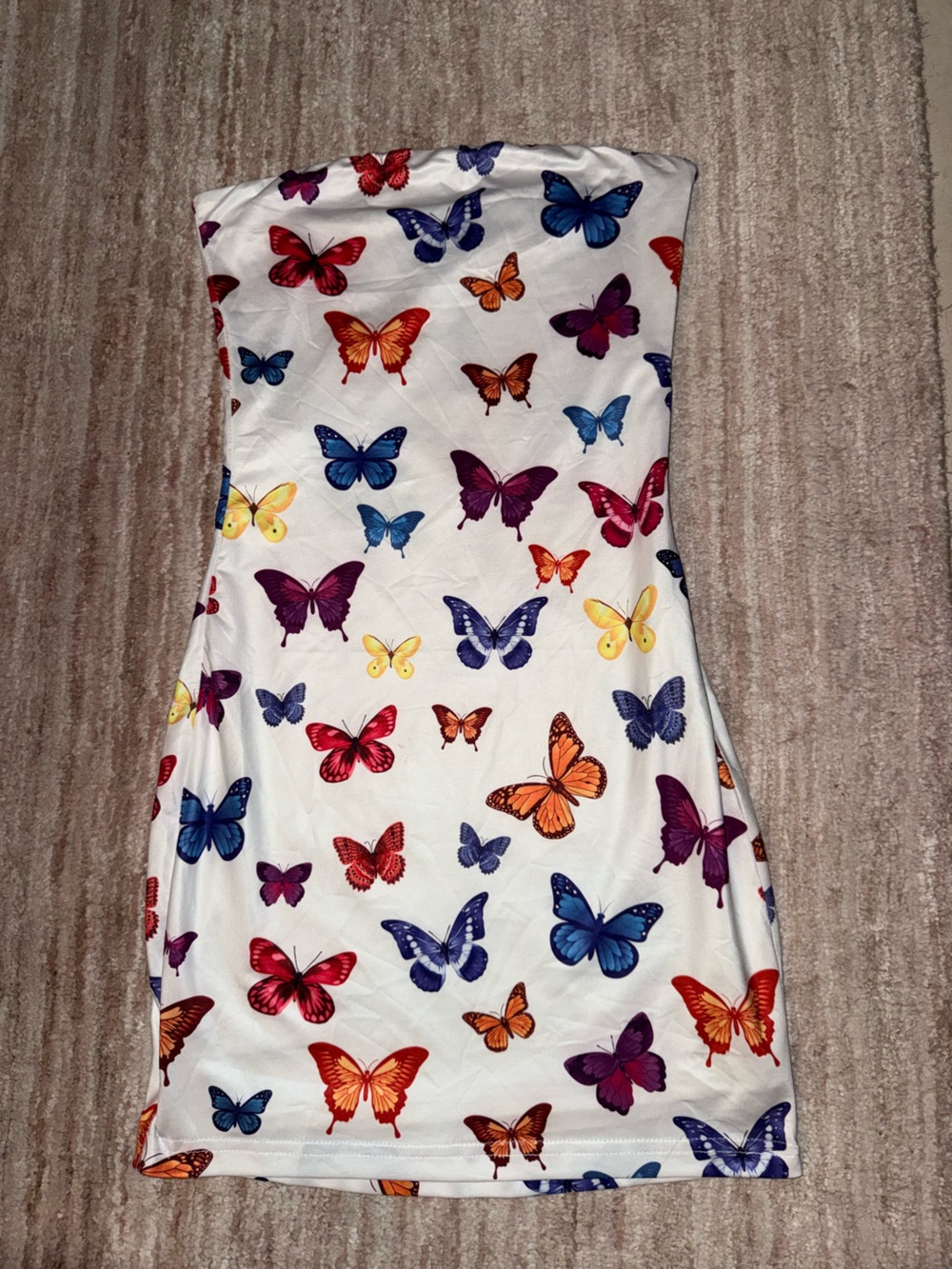 superdown White Strapless Butterfly Print Dress